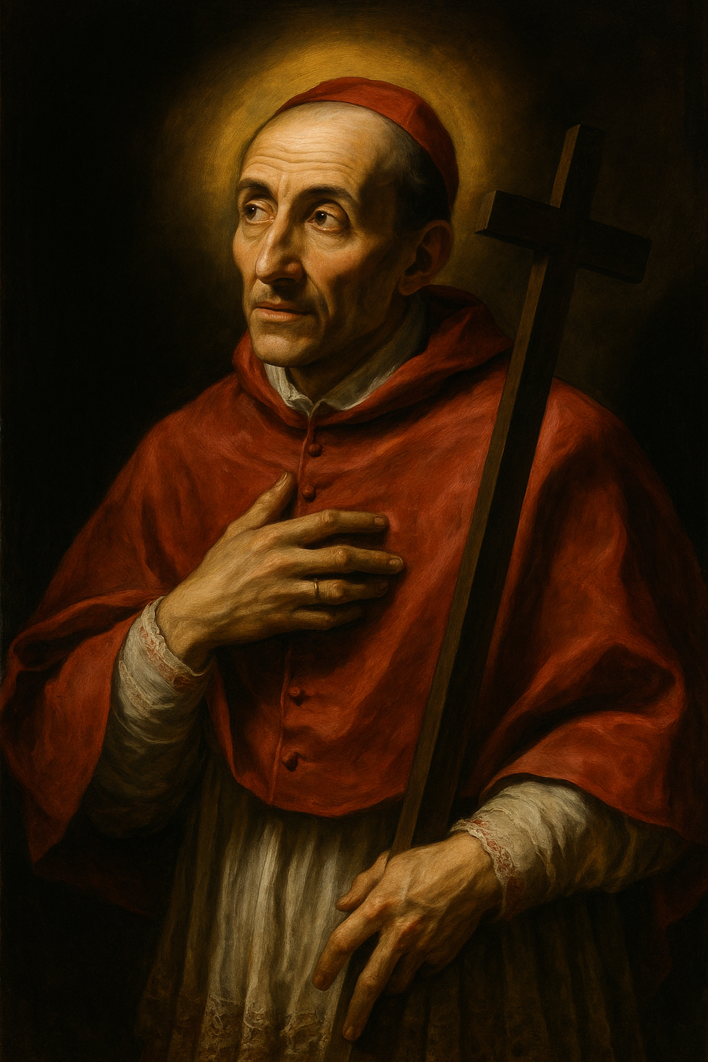 Saint Charles Borromeo guiding young seminarians, promoting holiness, catechesis, and reform in the Catholic Church.