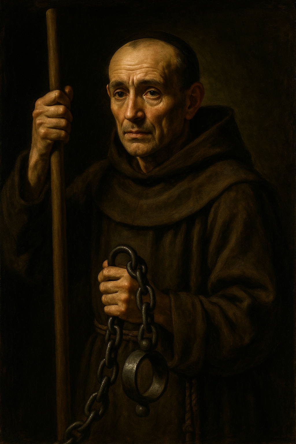 Saint Leonard of Noblac, Confessor, portrayed as a hermit near Limoges, dedicated to prayer and charity.